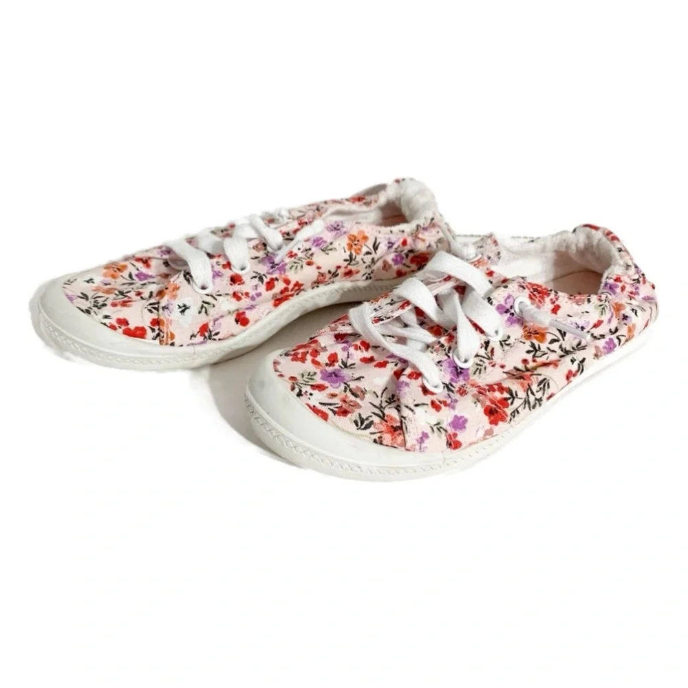 Time and Tru Memory Foam Floral Pink Lace Up Slip On Tru’s Scrunch Back Sneakers